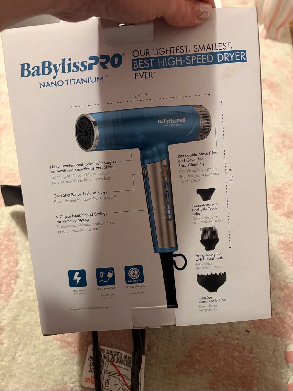 NIB BaBylissPRO Nano Titanium Professional Nano Light Ionic Dryer SEE DESC. - Picture 3 of 9